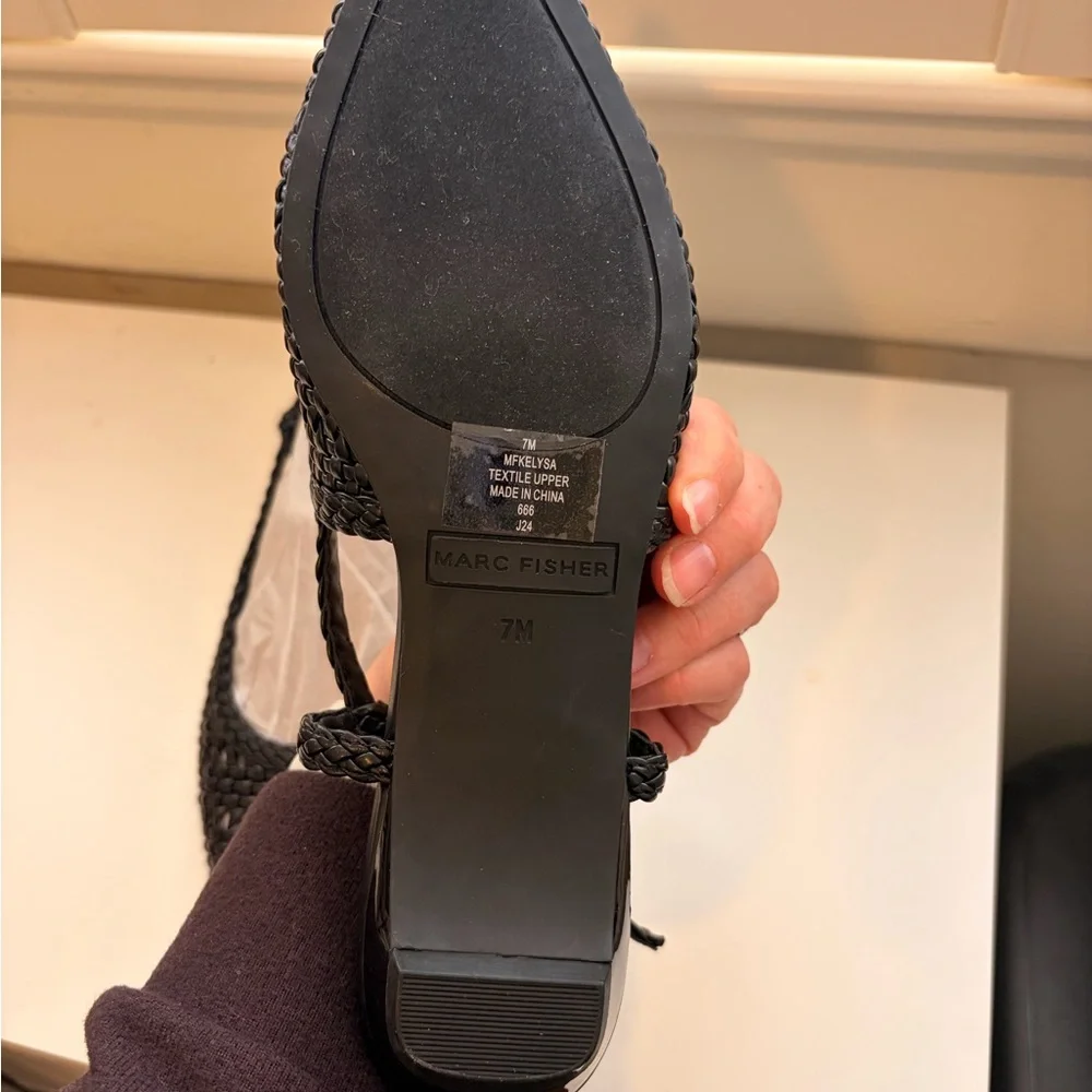 Marc Fisher Black Woven Slingback Flats - Kelysa style - Picture 9 of 14